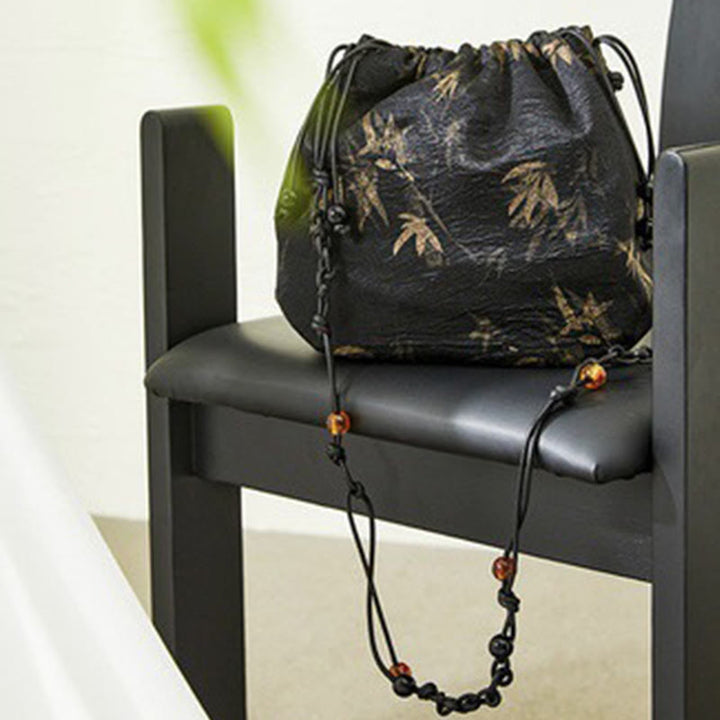Buddha Stones Yellow Bamboo Leaves Pattern Acetate Crossbody Bag Shoulder Bag - image 10
