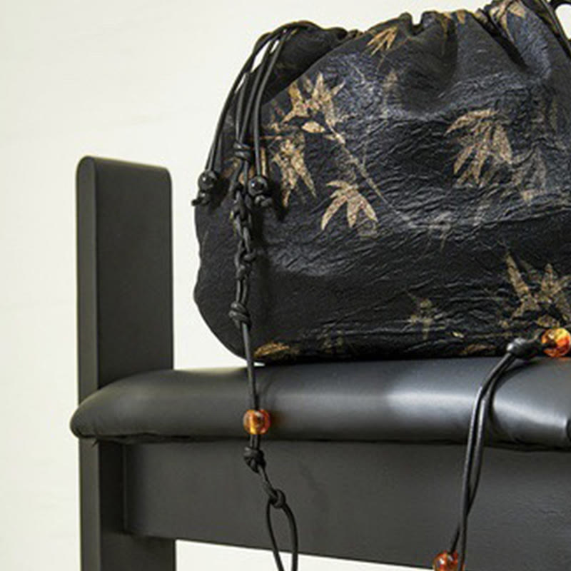 Buddha Stones Yellow Bamboo Leaves Pattern Acetate Crossbody Bag Shoulder Bag - image 3