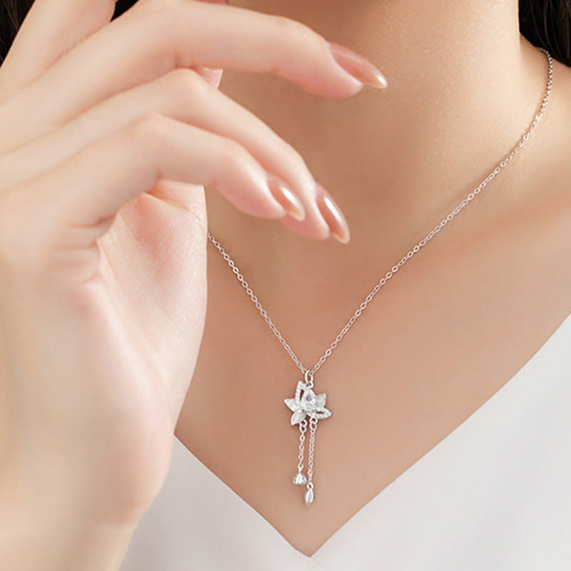 Buddha Stones 925 Sterling Silver Lotus Zircon Enlightenment Necklace Pendant - image 6