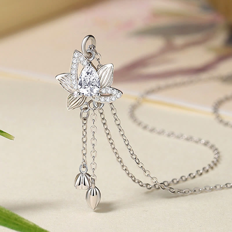Buddha Stones 925 Sterling Silver Lotus Zircon Enlightenment Necklace Pendant - image 1