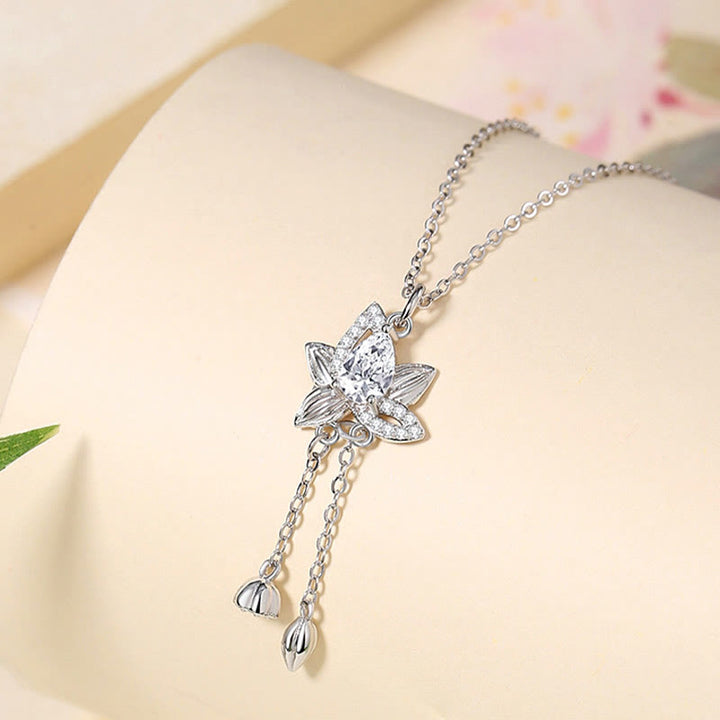 Buddha Stones 925 Sterling Silver Lotus Zircon Enlightenment Necklace Pendant - image 3