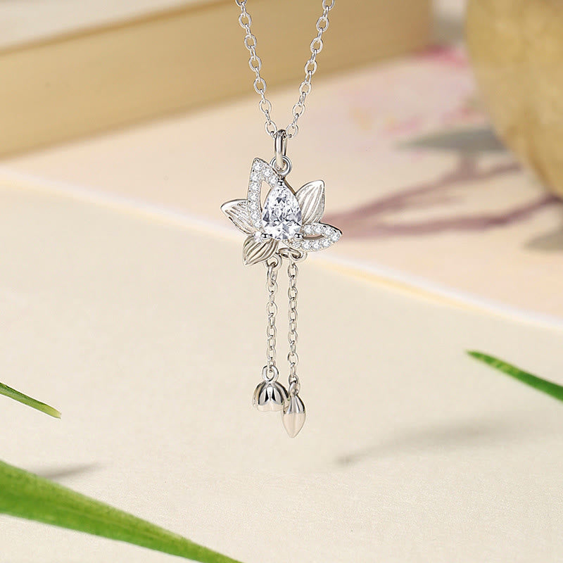 Buddha Stones 925 Sterling Silver Lotus Zircon Enlightenment Necklace Pendant - 925 Sterling Silver Zircon Lotus - image 0