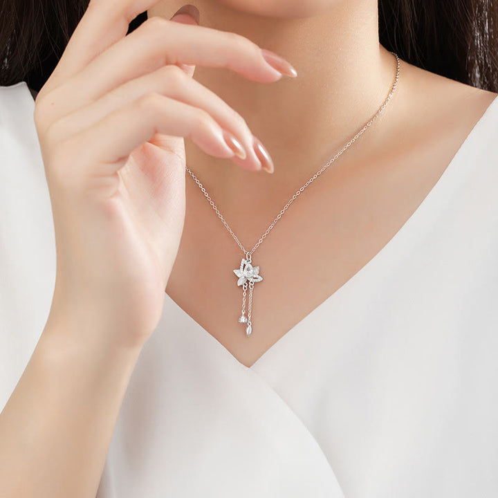 Buddha Stones 925 Sterling Silver Lotus Zircon Enlightenment Necklace Pendant - image 8
