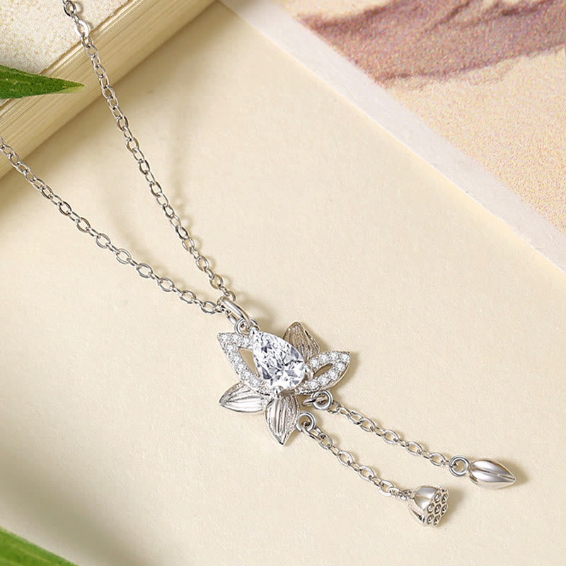 Buddha Stones 925 Sterling Silver Lotus Zircon Enlightenment Necklace Pendant - image 2