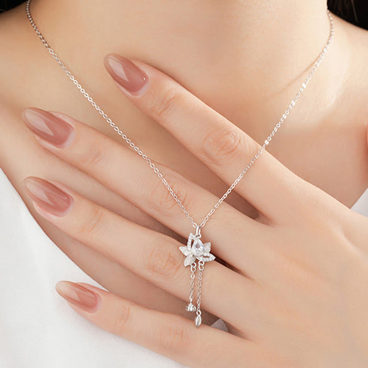 Buddha Stones 925 Sterling Silver Lotus Zircon Enlightenment Necklace Pendant - image 5
