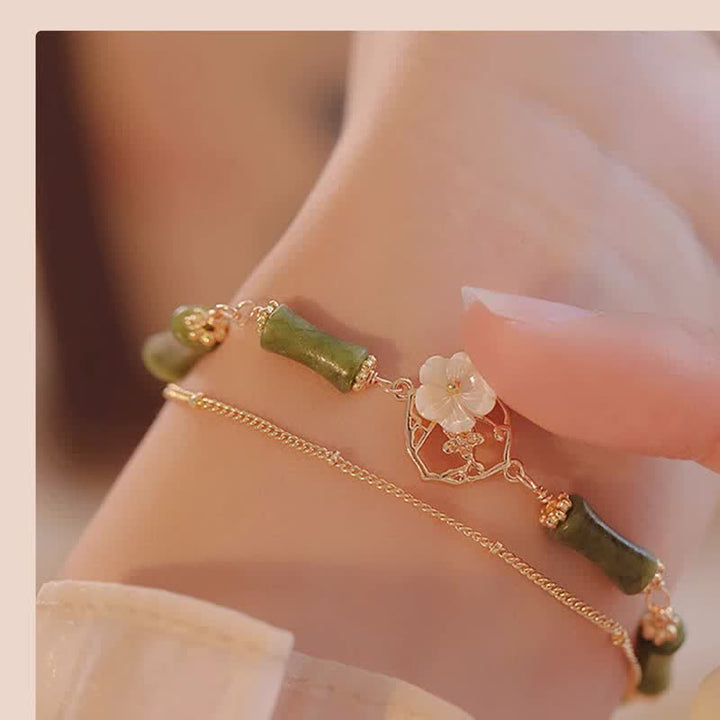 Buddha Stones 14k Gold Plated Copper Peridot Bamboo Flower Wealth Double Layer Bracelet - image 3