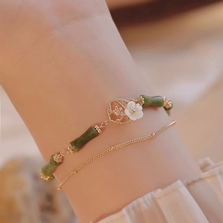 Buddha Stones 14k Gold Plated Copper Peridot Bamboo Flower Wealth Double Layer Bracelet - image 2