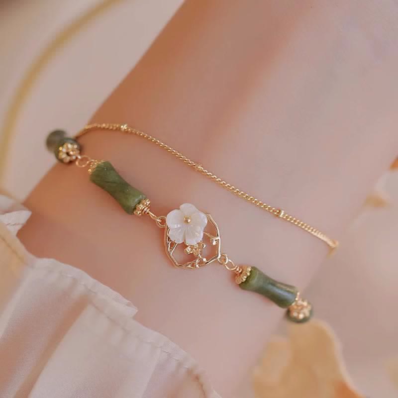 Buddha Stones 14k Gold Plated Copper Peridot Bamboo Flower Wealth Double Layer Bracelet - Peridot(Love♥Loyalty)(Wrist Circumference 14-16cm) - image 0