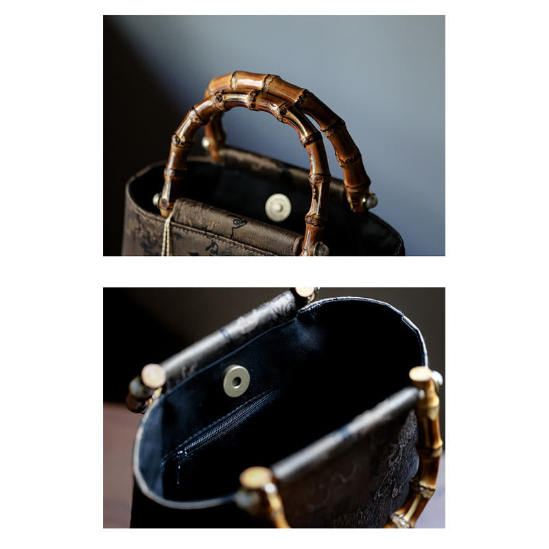 Buddha Stones Bamboo Leaves Butterfly Koi Fish Bamboo Handles Handbag - image 26