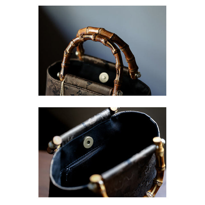 Buddha Stones Bamboo Leaves Butterfly Koi Fish Bamboo Handles Handbag - image 26