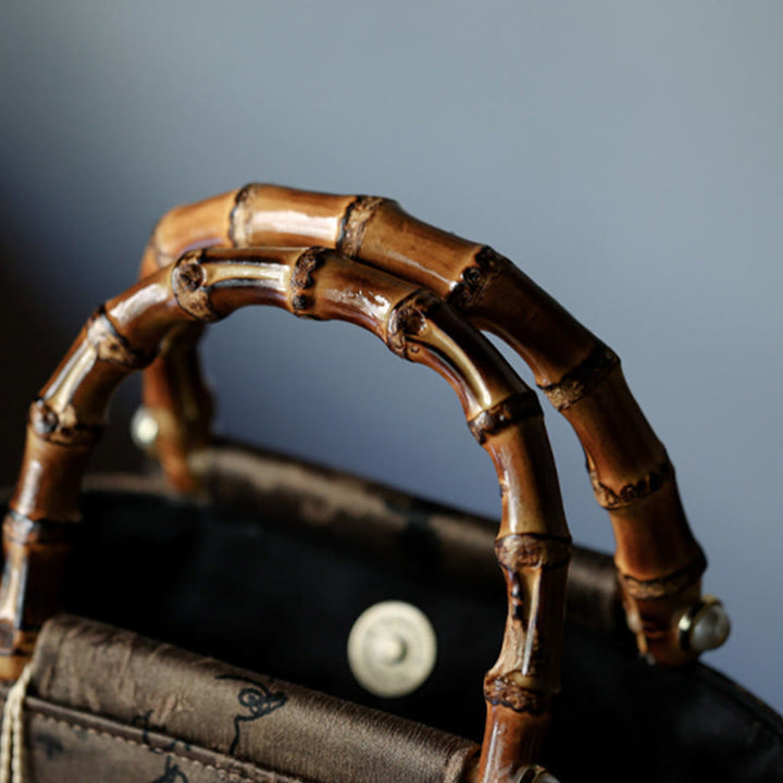 Buddha Stones Bamboo Leaves Butterfly Koi Fish Bamboo Handles Handbag - image 20
