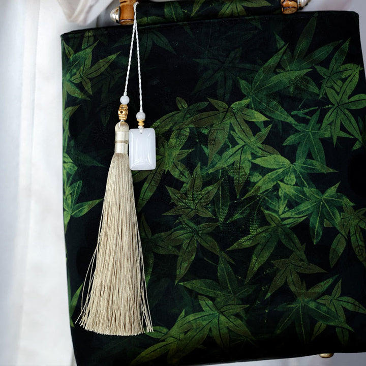 Buddha Stones Bamboo Leaves Butterfly Koi Fish Bamboo Handles Handbag - image 7