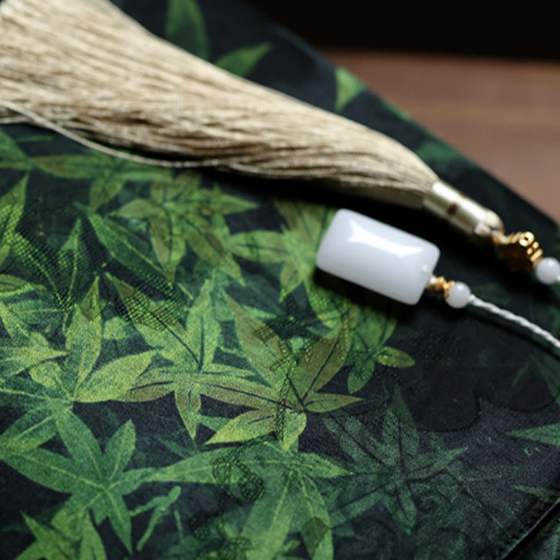 Buddha Stones Bamboo Leaves Butterfly Koi Fish Bamboo Handles Handbag - image 8