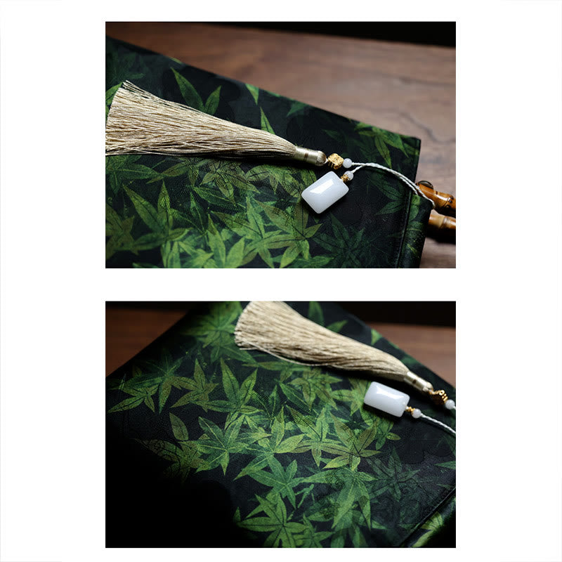 Buddha Stones Bamboo Leaves Butterfly Koi Fish Bamboo Handles Handbag - image 11