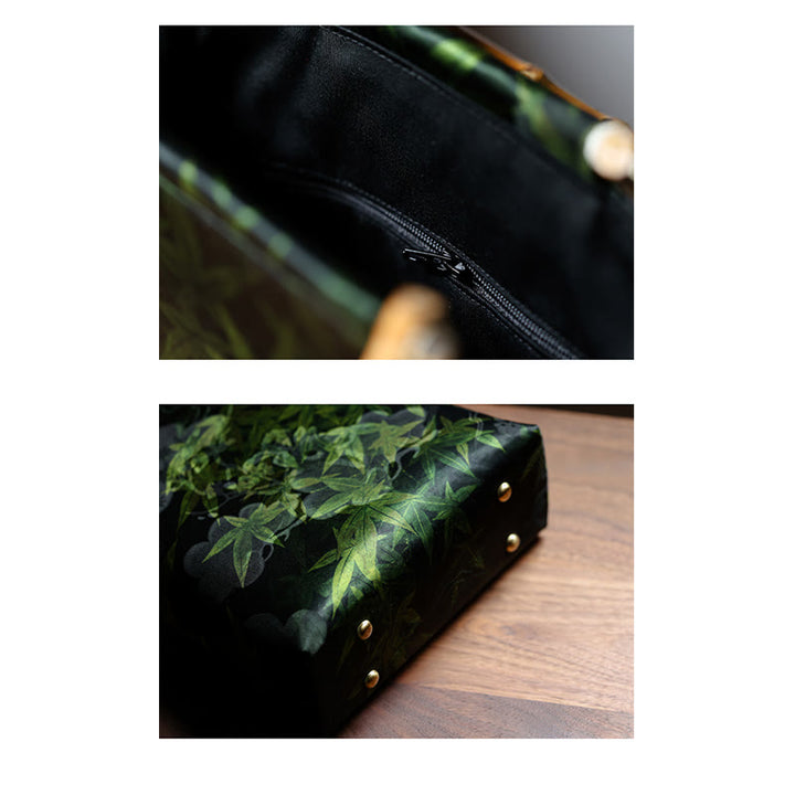 Buddha Stones Bamboo Leaves Butterfly Koi Fish Bamboo Handles Handbag - image 12
