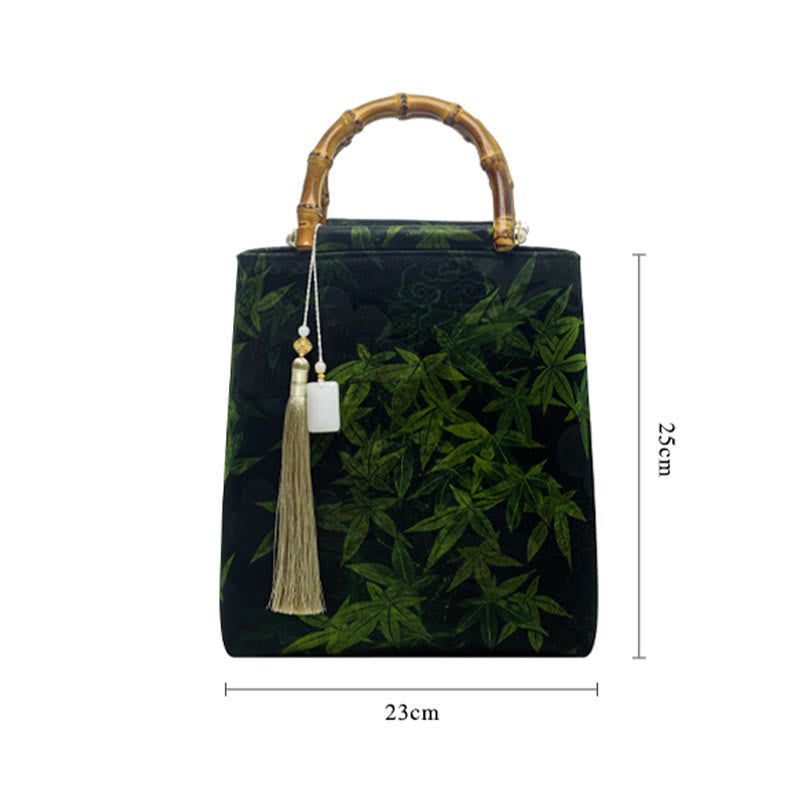 Buddha Stones Bamboo Leaves Butterfly Koi Fish Bamboo Handles Handbag - image 16