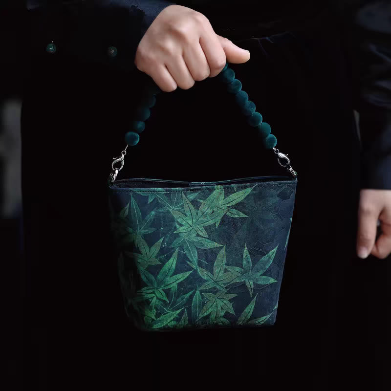 Buddha Stones Small Bamboo Leaves Butterfly Peony Flowers Magpie Metal Chain Crossbody Bag Shoulder Bag Handbag - Dark Green Bamboo Forests 14*18*9cm - image 17