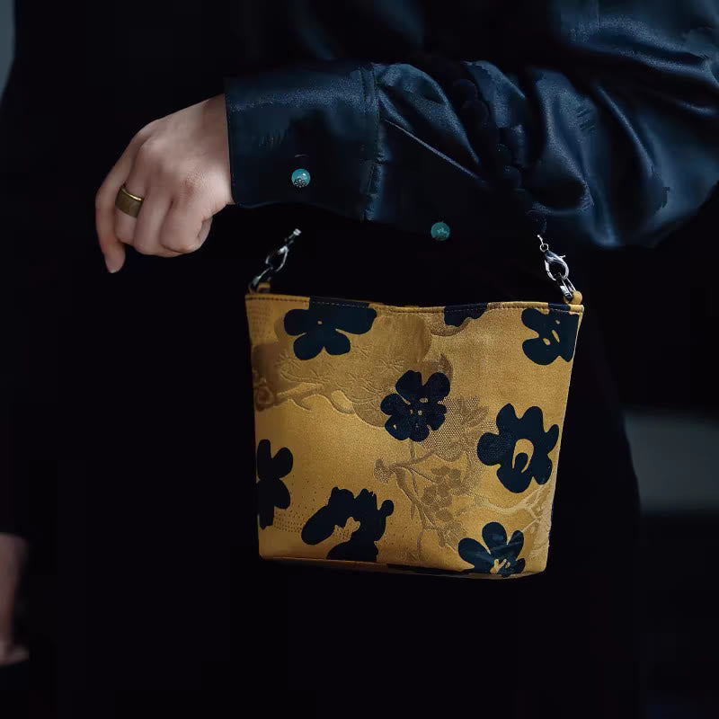 Buddha Stones Small Bamboo Leaves Butterfly Peony Flowers Magpie Metal Chain Crossbody Bag Shoulder Bag Handbag - Gold Flowers 14*18*9cm - image 14