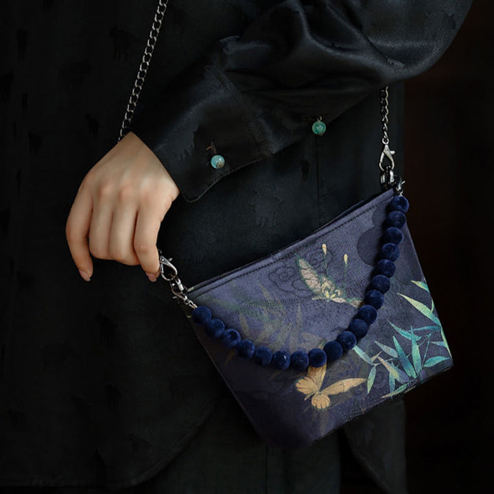 Buddha Stones Small Bamboo Leaves Butterfly Peony Flowers Magpie Metal Chain Crossbody Bag Shoulder Bag Handbag - image 4