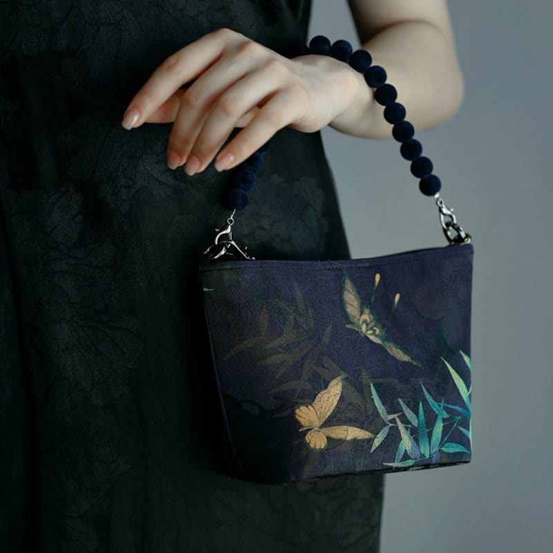Buddha Stones Small Bamboo Leaves Butterfly Peony Flowers Magpie Metal Chain Crossbody Bag Shoulder Bag Handbag - image 2