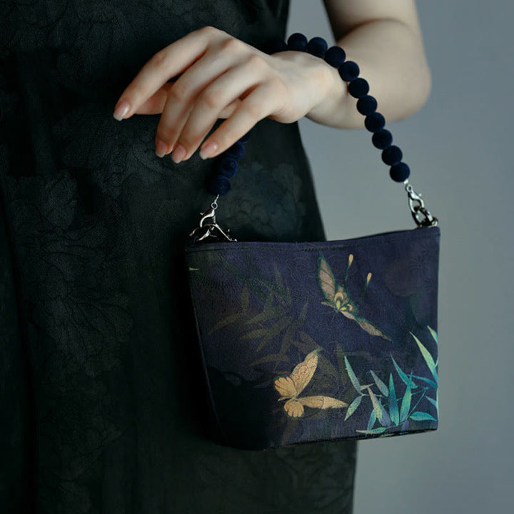 Buddha Stones Small Bamboo Leaves Butterfly Peony Flowers Magpie Metal Chain Crossbody Bag Shoulder Bag Handbag - image 2