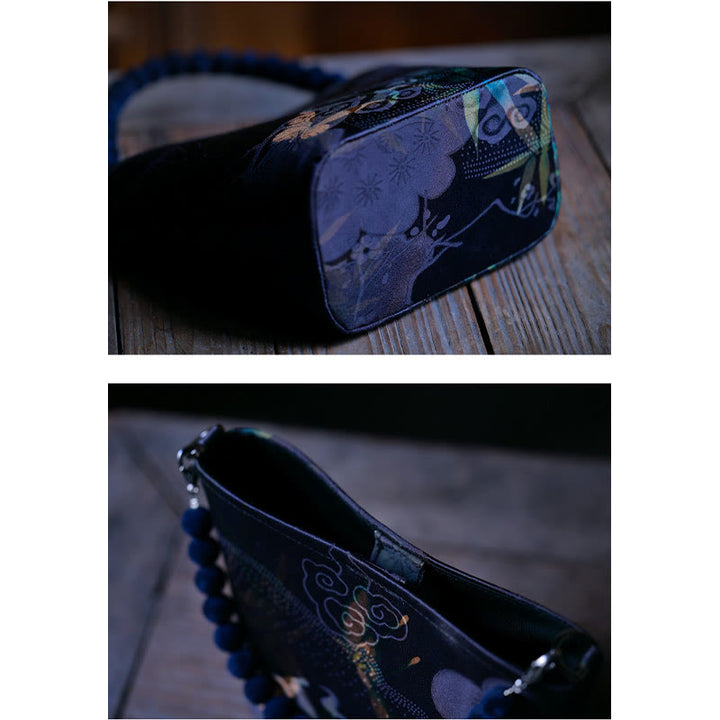 Buddha Stones Small Bamboo Leaves Butterfly Peony Flowers Magpie Metal Chain Crossbody Bag Shoulder Bag Handbag - image 9
