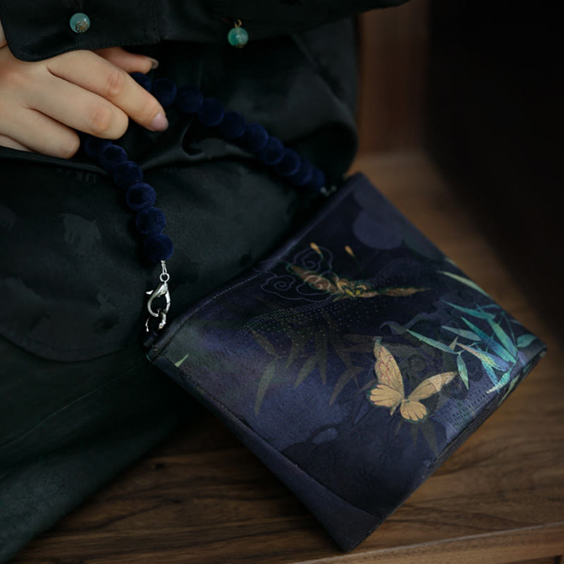 Buddha Stones Small Bamboo Leaves Butterfly Peony Flowers Magpie Metal Chain Crossbody Bag Shoulder Bag Handbag - image 11