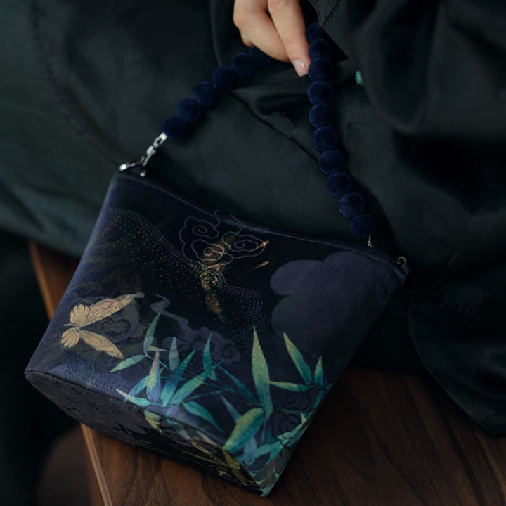 Buddha Stones Small Bamboo Leaves Butterfly Peony Flowers Magpie Metal Chain Crossbody Bag Shoulder Bag Handbag - image 10