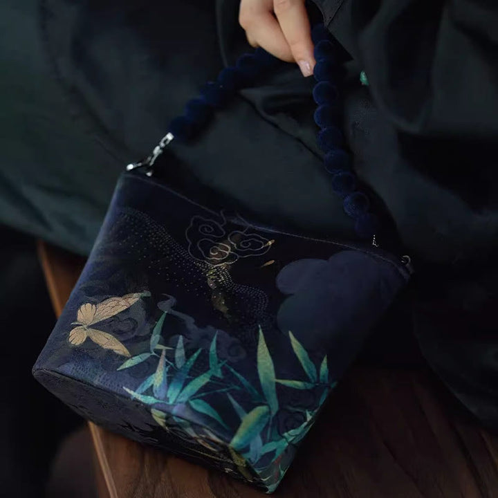 Buddha Stones Small Bamboo Leaves Butterfly Peony Flowers Magpie Metal Chain Crossbody Bag Shoulder Bag Handbag - image 12