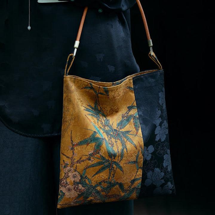 Buddha Stones Bamboo Leaves Flower Butterfly Persimmon Shoulder Bag Handbag - image 11