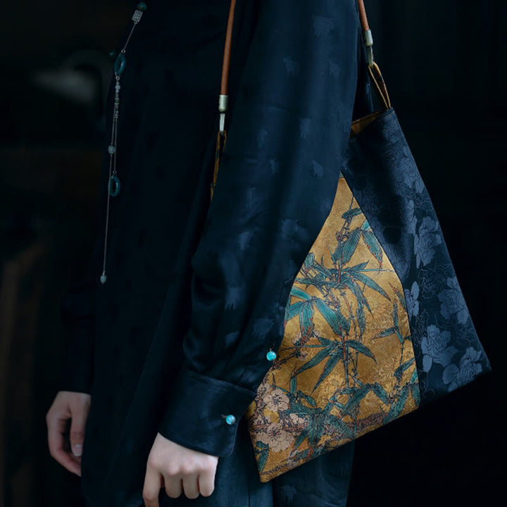 Buddha Stones Bamboo Leaves Flower Butterfly Persimmon Shoulder Bag Handbag - image 8