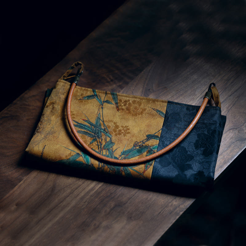 Buddha Stones Bamboo Leaves Flower Butterfly Persimmon Shoulder Bag Handbag - image 6