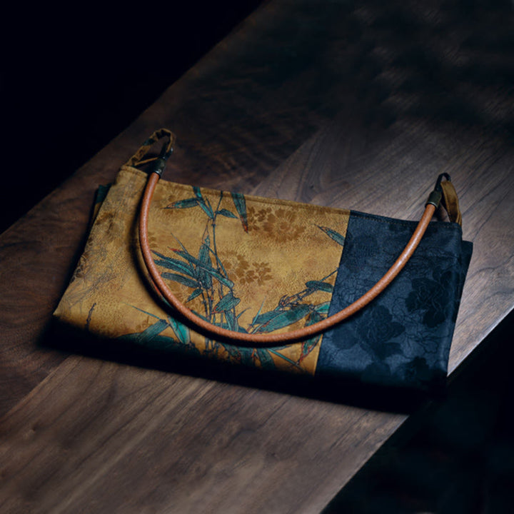 Buddha Stones Bamboo Leaves Flower Butterfly Persimmon Shoulder Bag Handbag - image 6