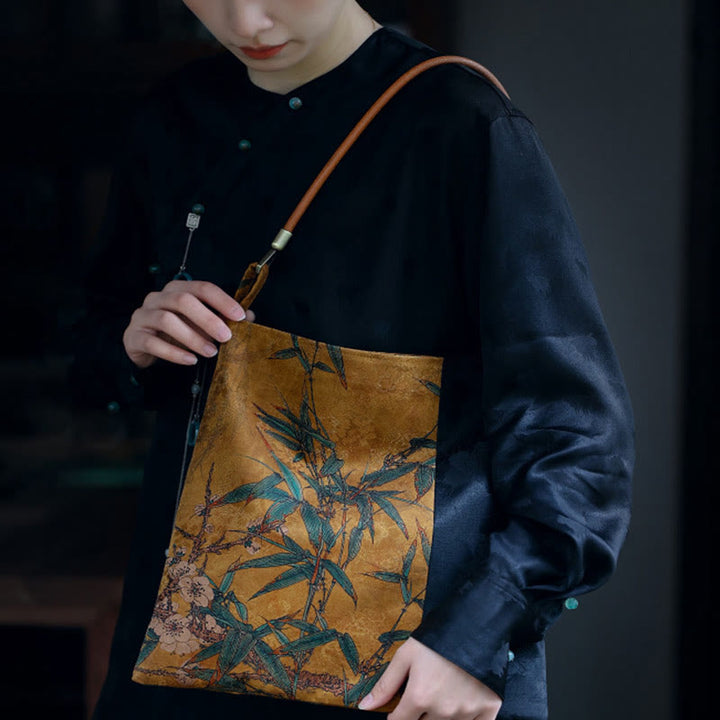Buddha Stones Bamboo Leaves Flower Butterfly Persimmon Shoulder Bag Handbag - image 10