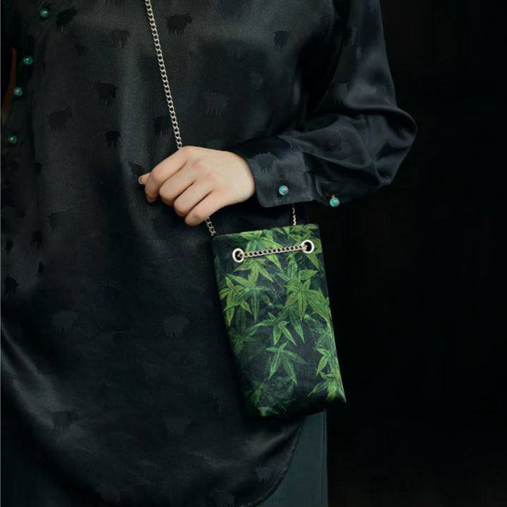 Buddha Stones Small Maple Leaf Persimmon Metal Chain Crossbody Bag Shoulder Bag Cellphone Bag - image 9
