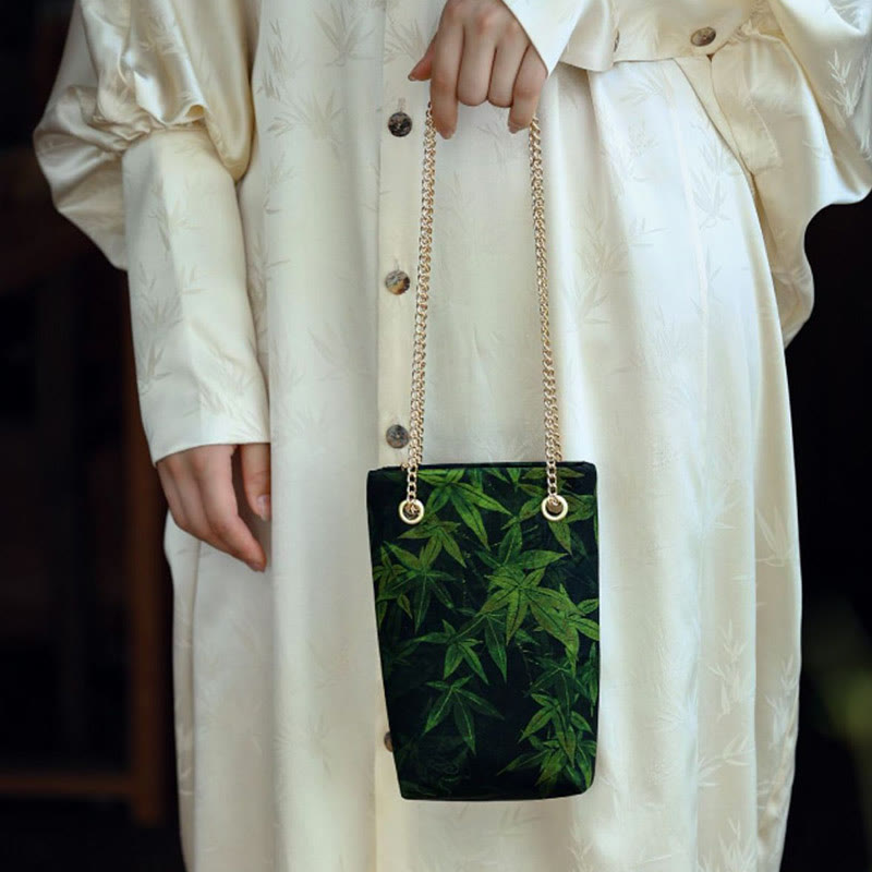Buddha Stones Small Maple Leaf Persimmon Metal Chain Crossbody Bag Shoulder Bag Cellphone Bag - image 7