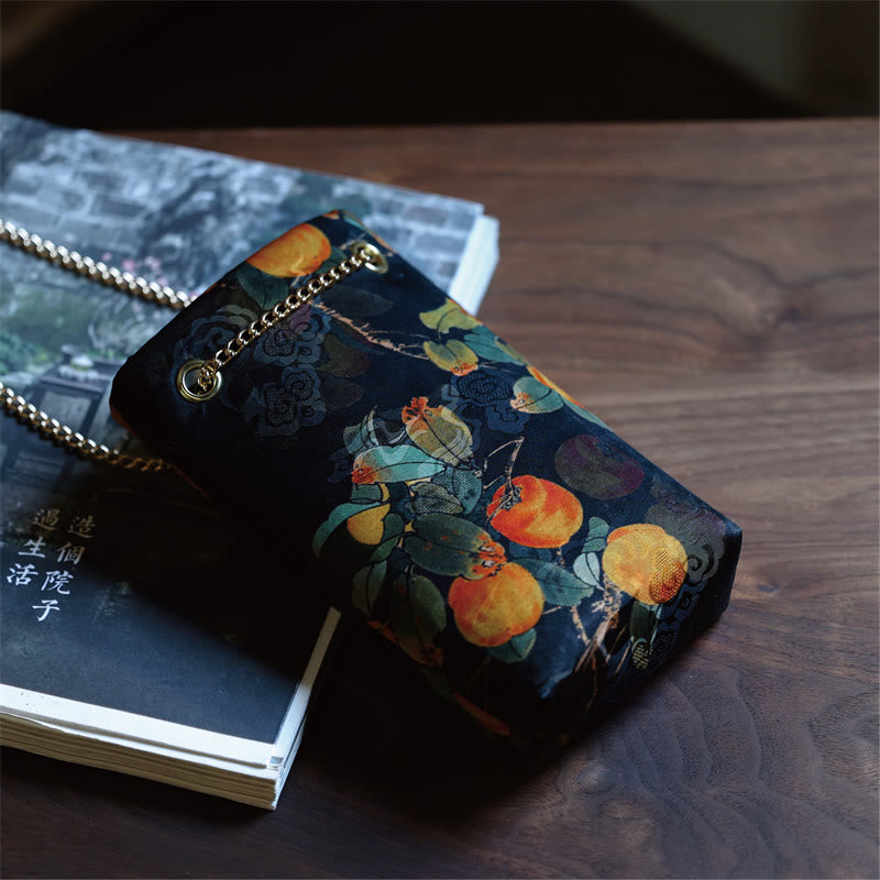 Buddha Stones Small Maple Leaf Persimmon Metal Chain Crossbody Bag Shoulder Bag Cellphone Bag - Black Persimmon 20*12*4cm - image 17