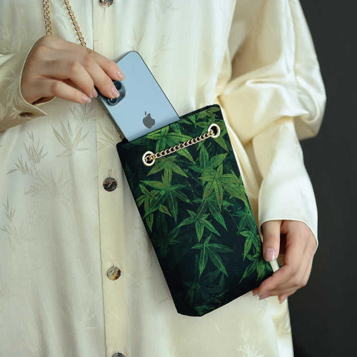 Buddha Stones Small Maple Leaf Persimmon Metal Chain Crossbody Bag Shoulder Bag Cellphone Bag - image 13