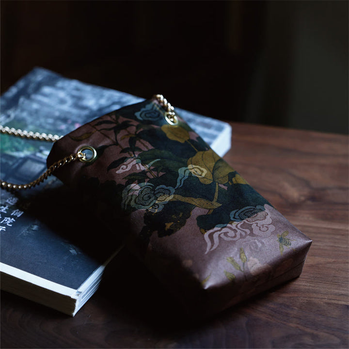 Buddha Stones Small Maple Leaf Persimmon Metal Chain Crossbody Bag Shoulder Bag Cellphone Bag - Brown Leaf 20*12*4cm - image 18