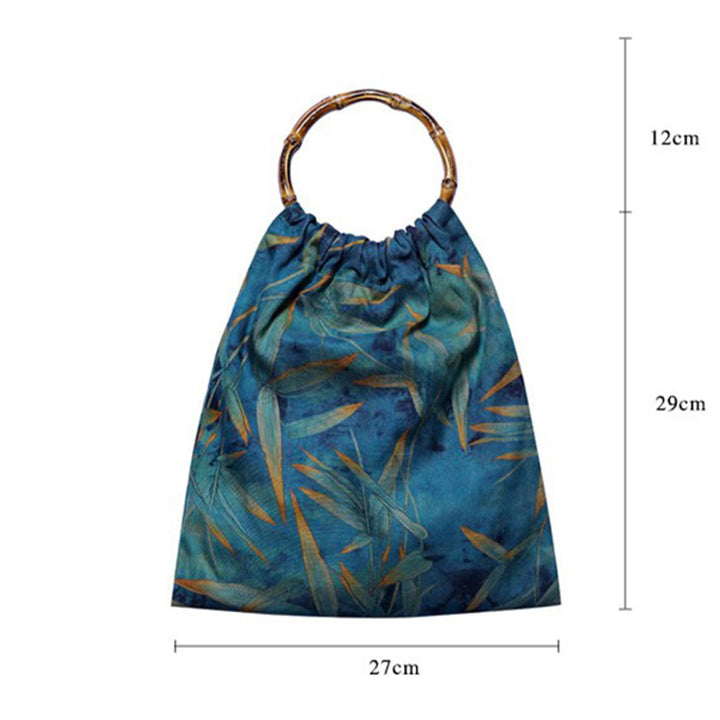 Buddha Stones Blue Green Bamboo Leaves Bamboo Handles Handbag - image 9
