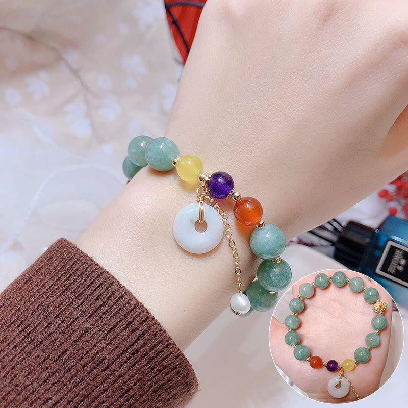 Buddha Stones Jade Red Agate Peace Buckle Charm Confidence Bracelet - image 16