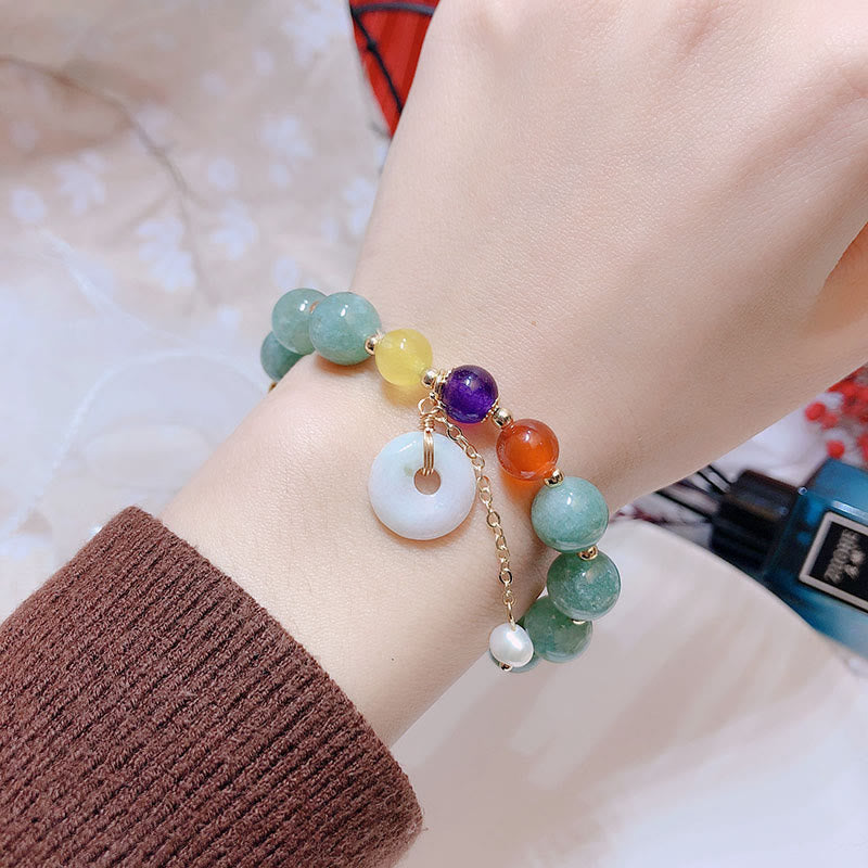 Buddha Stones Jade Red Agate Peace Buckle Charm Confidence Bracelet - image 15