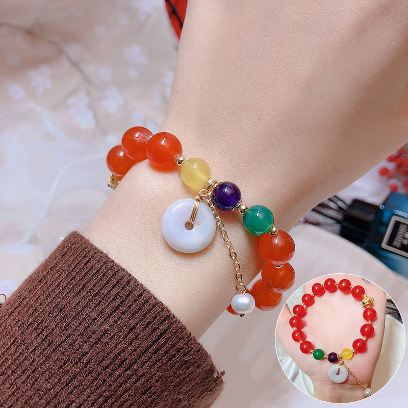 Buddha Stones Jade Red Agate Peace Buckle Charm Confidence Bracelet - image 22