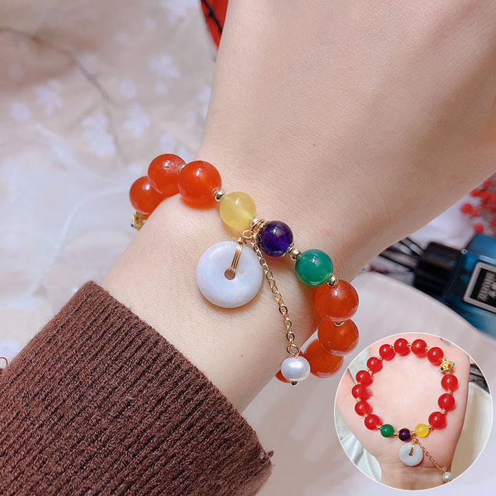 Buddha Stones Jade Red Agate Peace Buckle Charm Confidence Bracelet - image 22