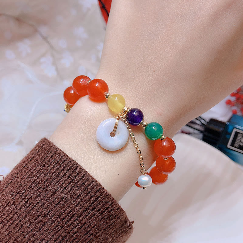 Buddha Stones Jade Red Agate Peace Buckle Charm Confidence Bracelet - image 21