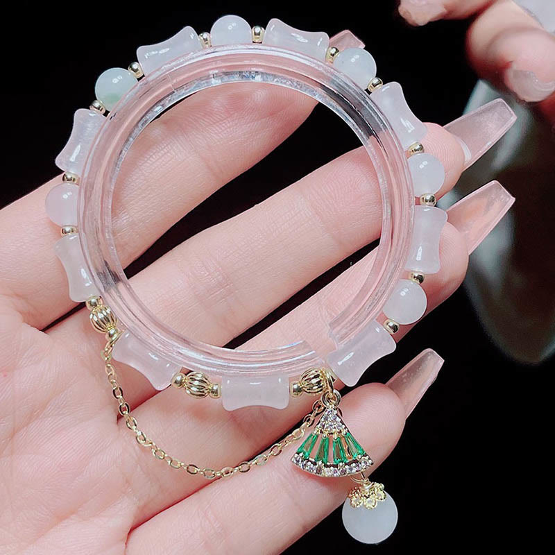 Buddha Stones Tianshan White Jade Bamboo Pattern Luck Blessing Bracelet - image 4