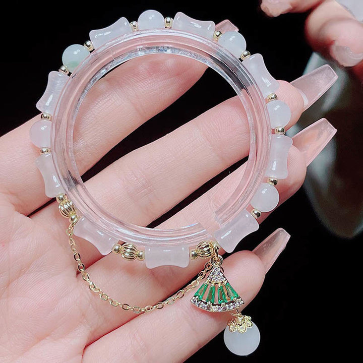 Buddha Stones Tianshan White Jade Bamboo Pattern Luck Blessing Bracelet - image 4