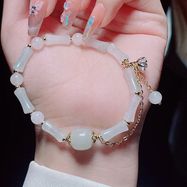 Buddha Stones Tianshan White Jade Bamboo Pattern Luck Blessing Bracelet - image 12