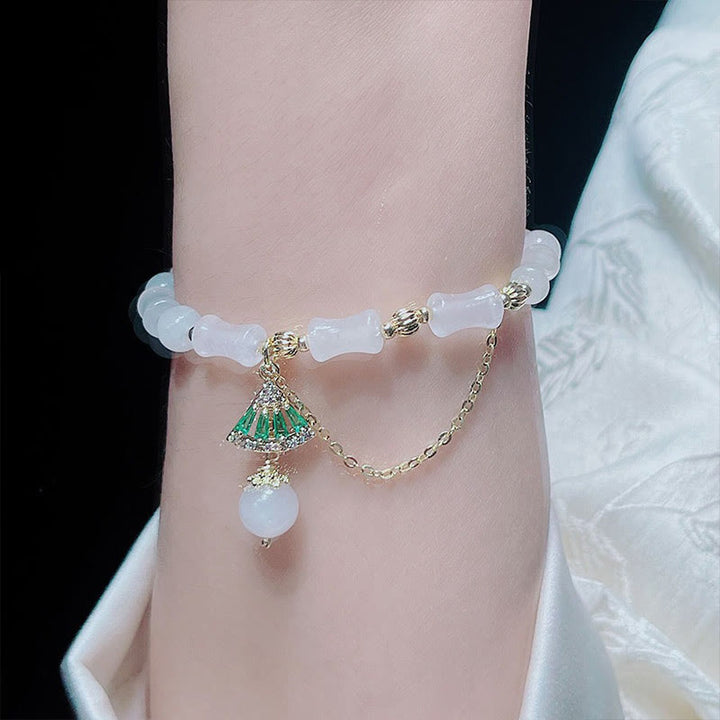 Buddha Stones Tianshan White Jade Bamboo Pattern Luck Blessing Bracelet - image 5