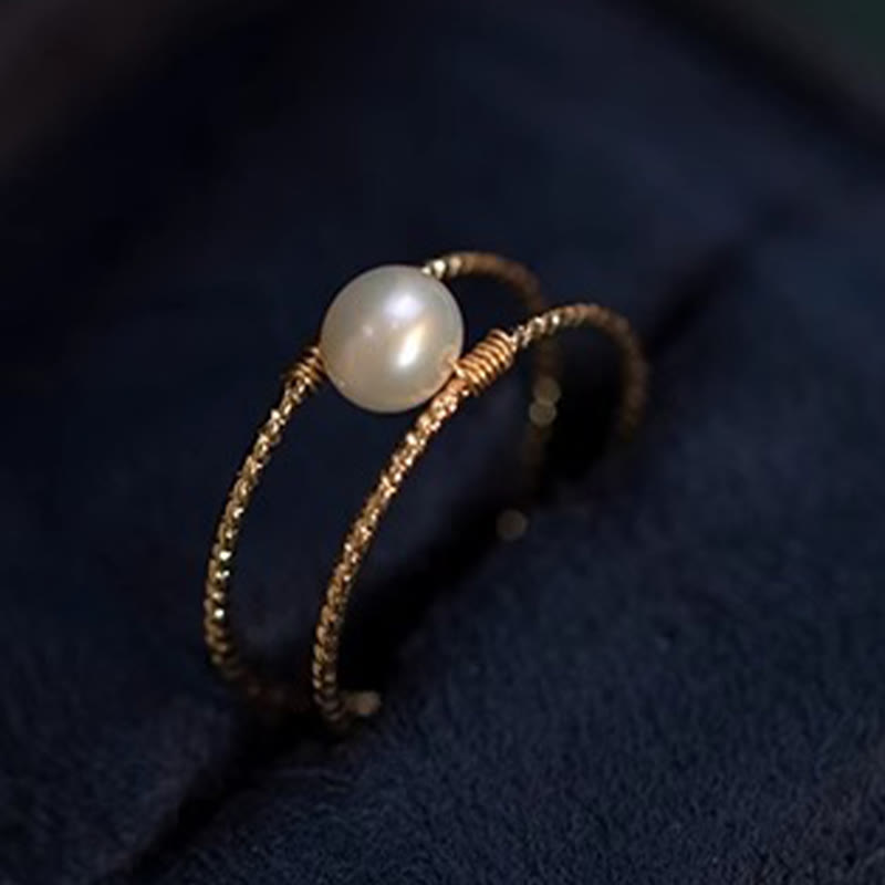 Buddha Stones Round Jade Pearl Bead Double Layer Copper Luck Adjustable Ring - image 11